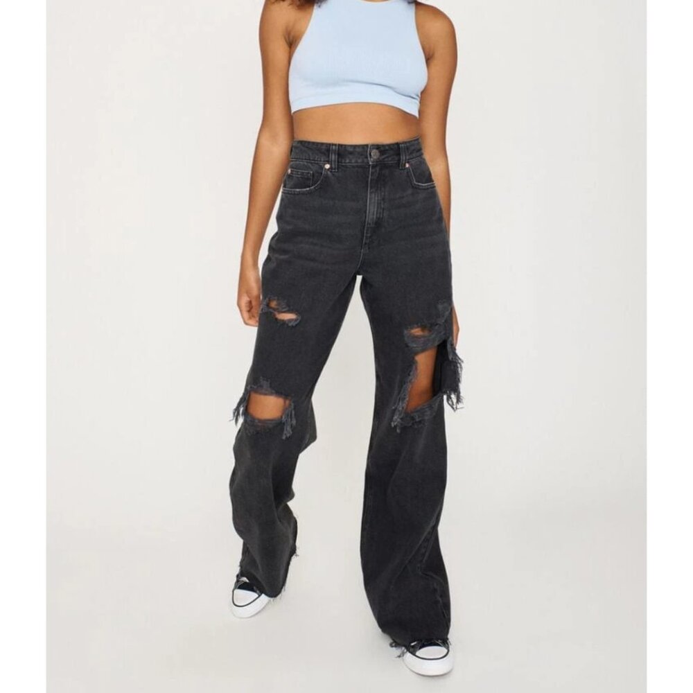 Garage Street Wide Leg Jeans -Destructed Black Size 01 (25)